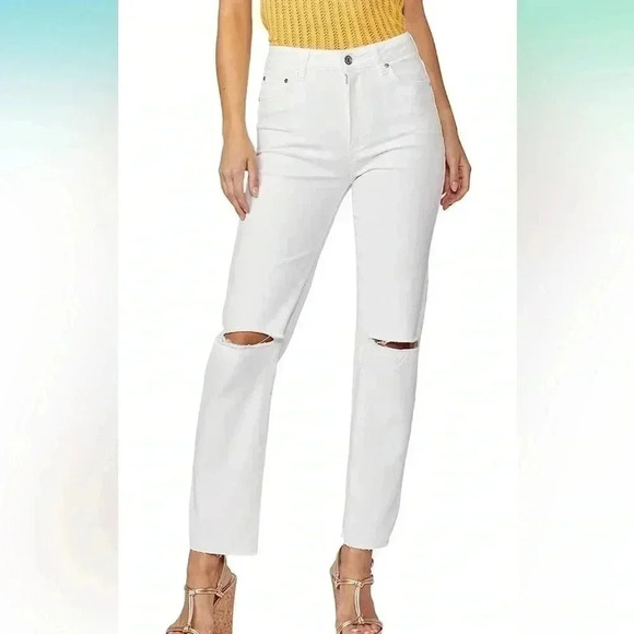 NWT PAIGE STELLA STRAIGHT RAW HEM JEANS - Picture 1 of 2
